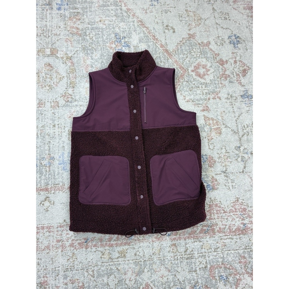 FLX Women's Boucle Mixed Media Fleece Utility Vest Burgundy Snap Pocket M